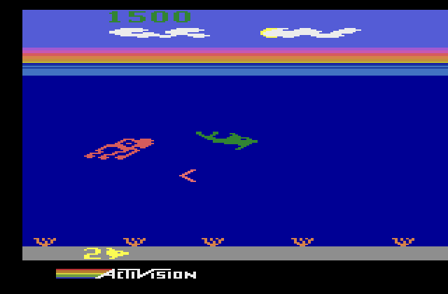 Dolphin Atari 2600 Screenshot: The squid color changes as the game difficulty increases.