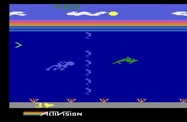 Dolphin Atari 2600 Screenshot: The squid is getting closer!