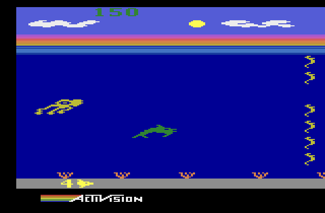 Dolphin Atari 2600 Screenshot: Swim through the gap in the column of sea horses!