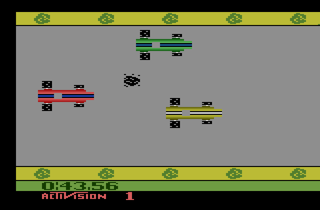 Grand Prix Atari 2600 Screenshot: Oil slicks don't slow you down, but affect steering...