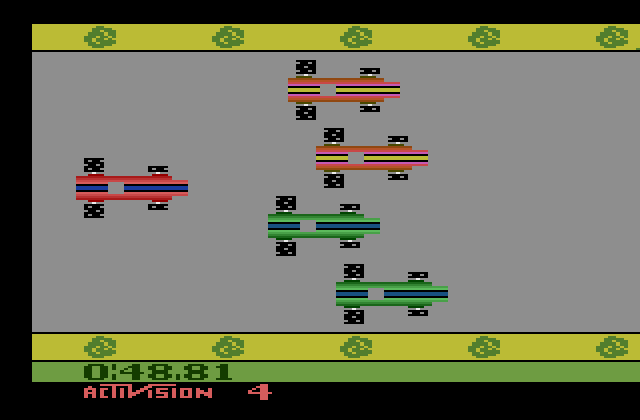 Grand Prix Atari 2600 Screenshot: Multiple cars in the way!