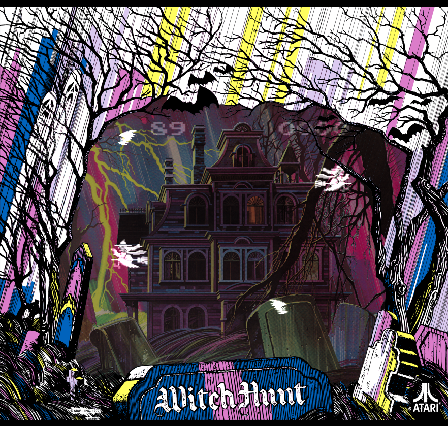 Triple Hunt Arcade Screenshot: Witch Hunt; witches fly out of the windows!