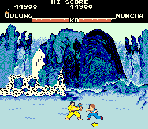 Yie Ar Kung-Fu Arcade Screenshot: A fight in progress...