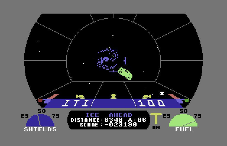 Blockade Runner Commodore 64 Screenshot: Danger, ice ahead!