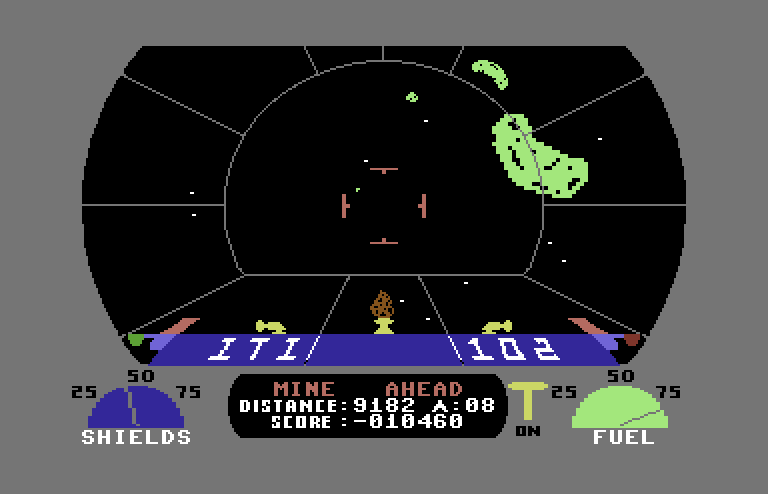 Blockade Runner Commodore 64 Screenshot: Careful, mine ahead!