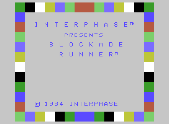 Blockade Runner ColecoVision Screenshot: Title screen.