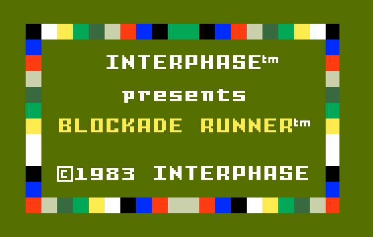 Blockade Runner Intellivision Screenshot: Title screen.