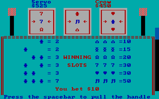 Casino Games IBM PC/Compatibles Screenshot: The slot machine spins...will I win?