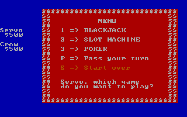 Casino Games IBM PC/Compatibles Screenshot: The main menu.