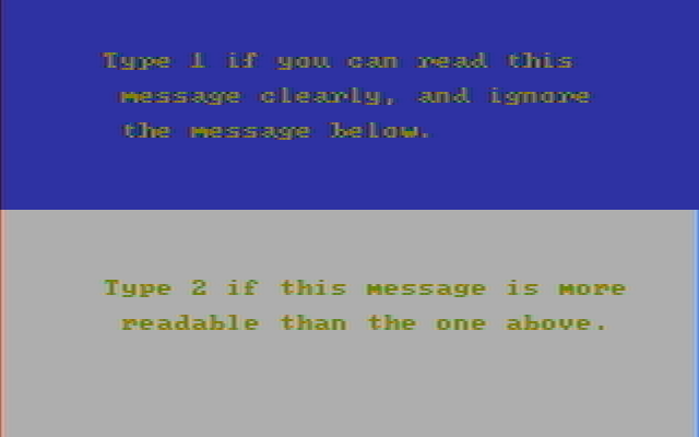 Casino Games IBM PC/Compatibles Screenshot: This screen helps determine if you have an RGB or composite monitor. Depending on the model of the CGA card used the text on the top can vary in clarity.
