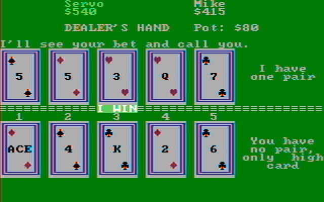 Casino Games IBM PC/Compatibles Screenshot: I lost this time...