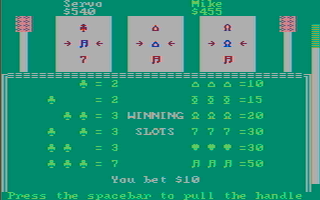 Casino Games IBM PC/Compatibles Screenshot: Slot machine spins...will I win?