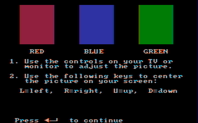 Casino Games IBM PC/Compatibles Screenshot: The game provides a screen to help calibrate your monitor colors.