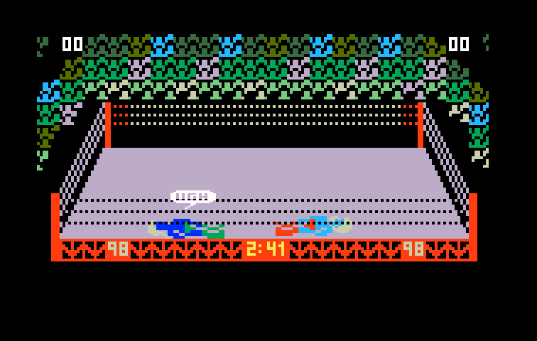 Body Slam: Super Pro Wrestling Intellivision Screenshot: Ugh; knocked down!