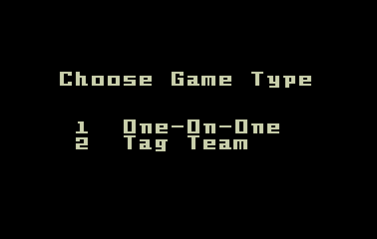 Body Slam: Super Pro Wrestling Intellivision Screenshot: Choose a game type.