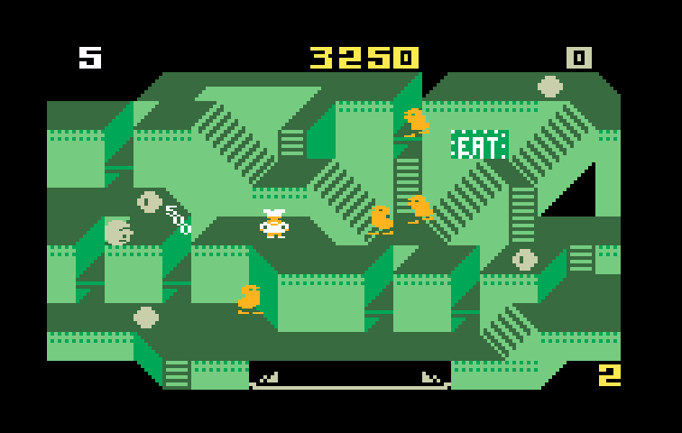 Diner Intellivision Screenshot: On this level some of the paths move up and down...watch out!