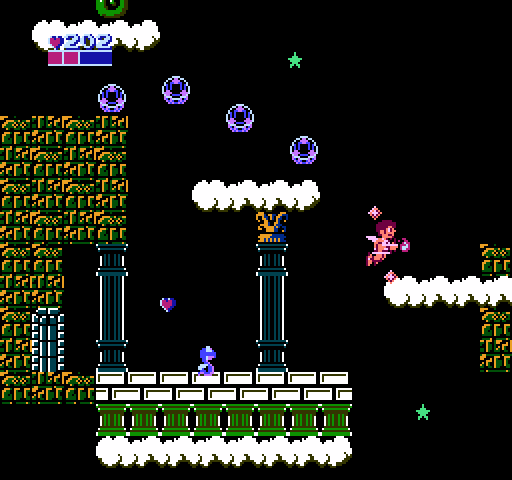 Kid Icarus NES / Famicom Screenshot: Jumping up to a cloud...