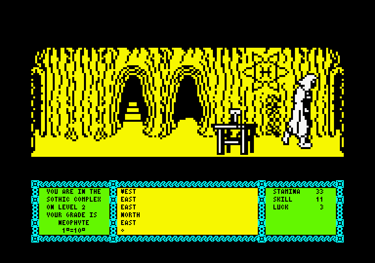 Heavy on the Magick Amstrad CPC Screenshot: A few exits to choose from...I'm heading east!