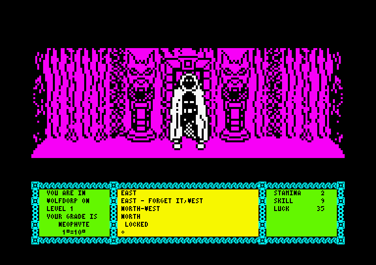 Heavy on the Magick Amstrad CPC Screenshot: A dead end...I'll have to backtrack...