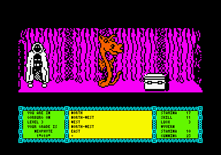 Heavy on the Magick Amstrad CPC Screenshot: A dragon blocks the path in this direction...