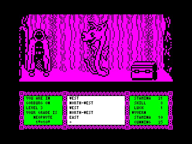 Heavy on the Magick ZX Spectrum Screenshot: A dragon guards the chest...