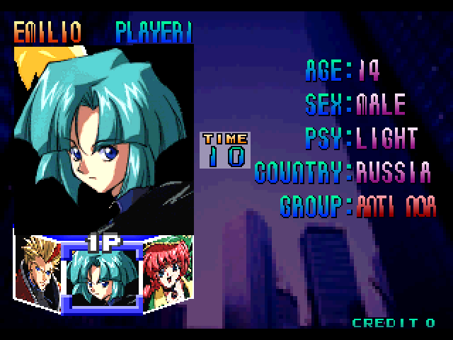 Psychic Force Arcade Screenshot: Viewing character details...