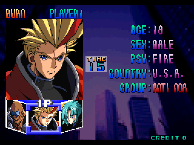 Psychic Force Arcade Screenshot: Select a character...