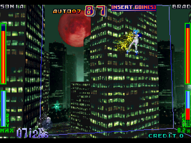 Psychic Force Arcade Screenshot: Launching a magic attack from afar...