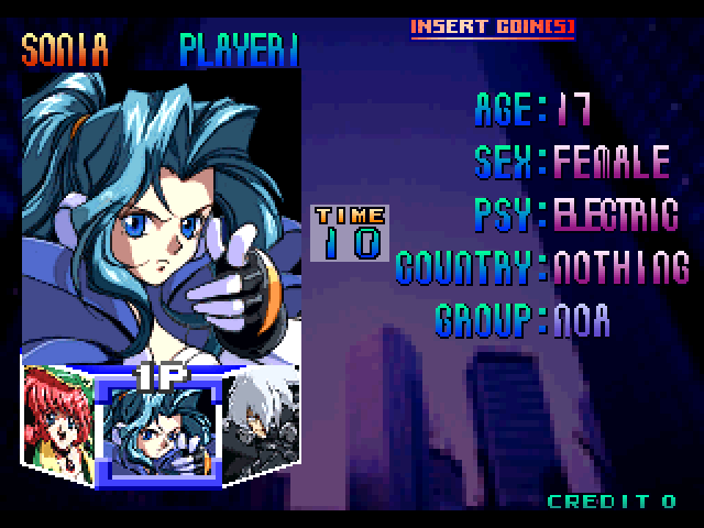 Psychic Force Arcade Screenshot: You can switch characters if you continue the game...