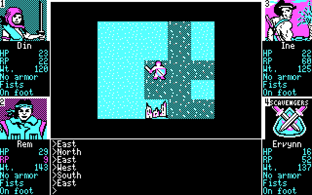 Scavengers of the Mutant World IBM PC/Compatibles Screenshot: It's getting dark...I can't see vary far now.