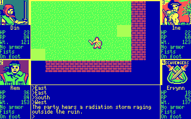 Scavengers of the Mutant World IBM PC/Compatibles Screenshot: There's a storm outside!