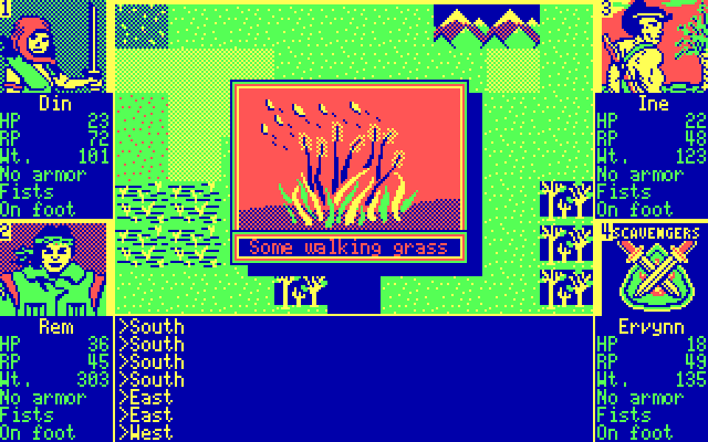 Scavengers of the Mutant World IBM PC/Compatibles Screenshot: Walking grass attacks!