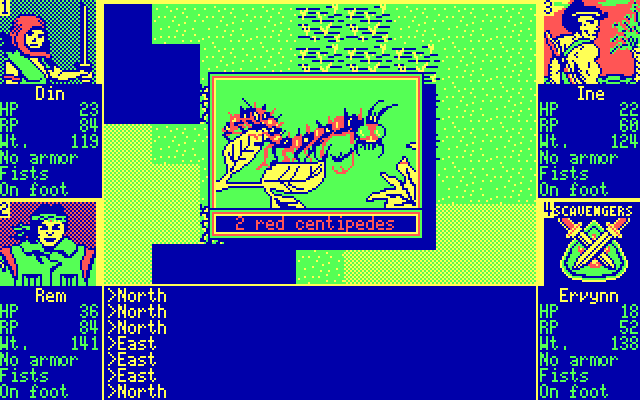 Scavengers of the Mutant World IBM PC/Compatibles Screenshot: Red centipedes attack!