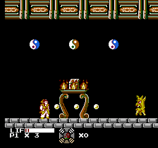 Master Chu and the Drunkard Hu NES / Famicom Screenshot: End of the level...destroy the boss first, then collect the symbol!