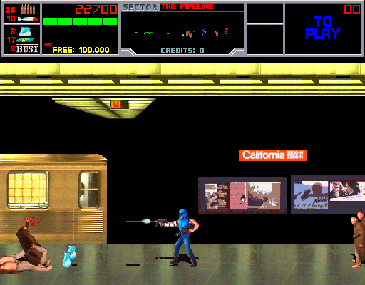 NARC Arcade Screenshot: Make sure no one sneaks up from behind!