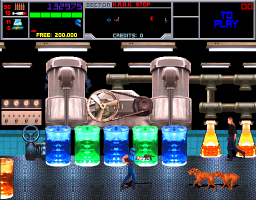 NARC Arcade Screenshot: Entering a lab; attacks approach!