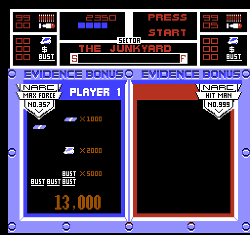 NARC NES / Famicom Screenshot: Bonus points at the end of the level.