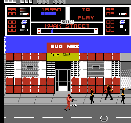 NARC NES / Famicom Screenshot: Those guys in black are tougher than the guys in brown.
