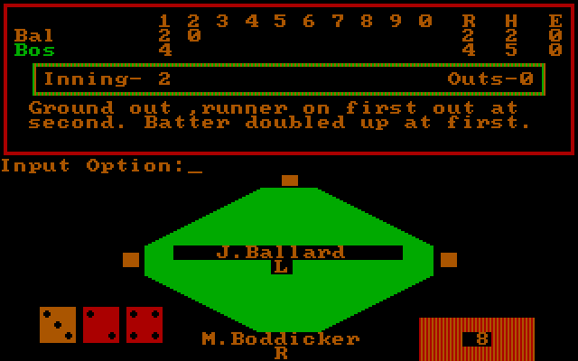 Strat-O-Matic Computer Baseball IBM PC/Compatibles Screenshot: Ground out...