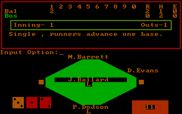 Strat-O-Matic Computer Baseball IBM PC/Compatibles Screenshot: Single runner advances one base...