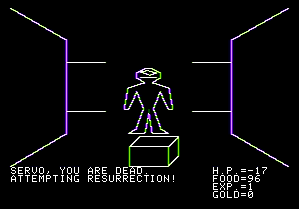 Ultima Apple II Screenshot: I'm dead...attempting resurrection.