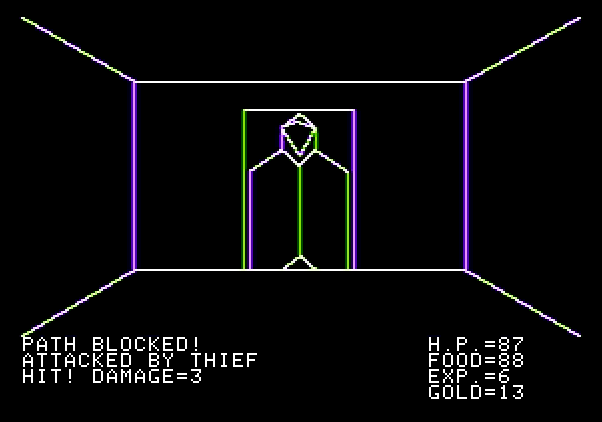 Ultima Apple II Screenshot: Path blocked by a thief!