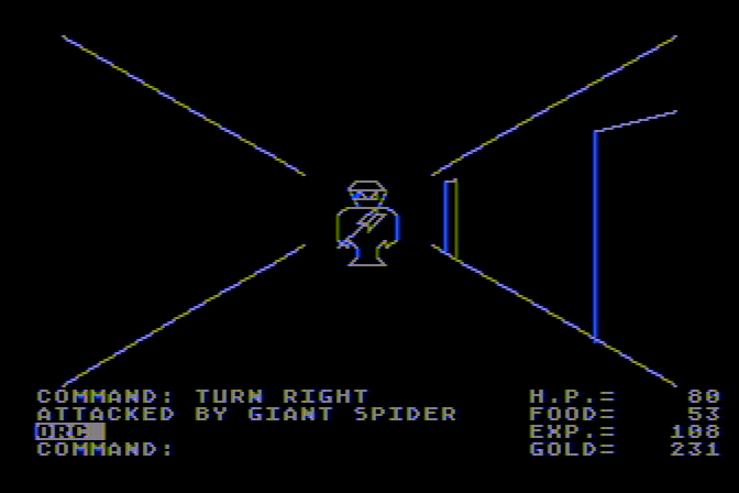Ultima Atari 8-bit Screenshot: Orcs, spiders, and more can be found in this dungeon...