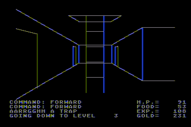 Ultima Atari 8-bit Screenshot: Use ladders to climb up or down levels...