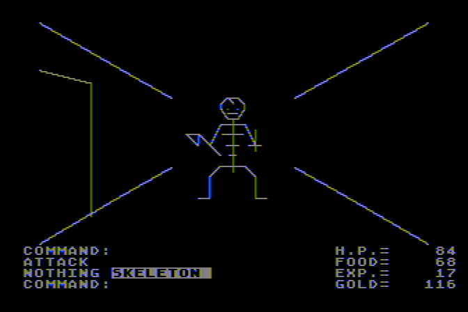 Ultima Atari 8-bit Screenshot: A skeleton attacks!