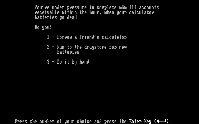 Executive Suite IBM PC/Compatibles Screenshot: What should I do about this calculator problem?