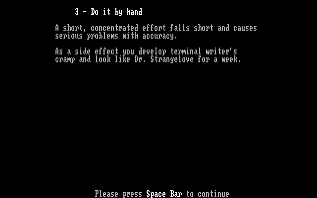 Executive Suite IBM PC/Compatibles Screenshot: Solving problems by hand didn't work out so well...