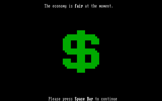 Executive Suite IBM PC/Compatibles Screenshot: The economy is fair at this time...
