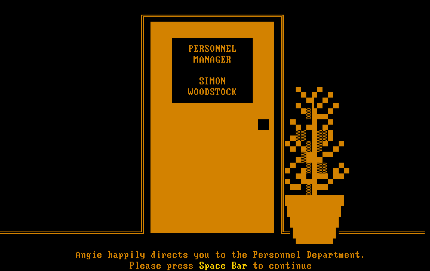 Executive Suite IBM PC/Compatibles Screenshot: Arrived at the Personnel Department...