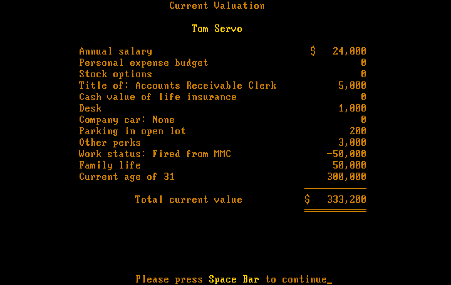 Executive Suite IBM PC/Compatibles Screenshot: Here's how I did...